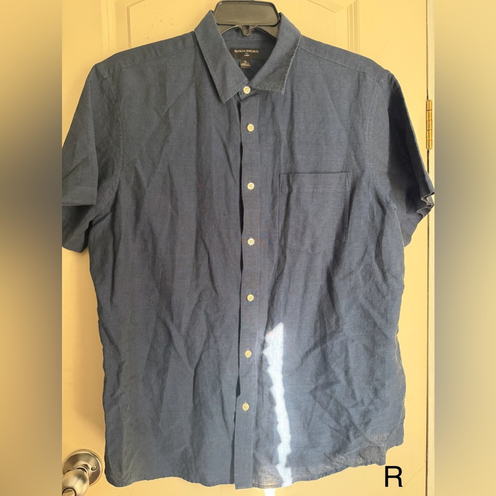 Banana Republic Navy Casual linen Button Down Shirt short sleeve XL travel